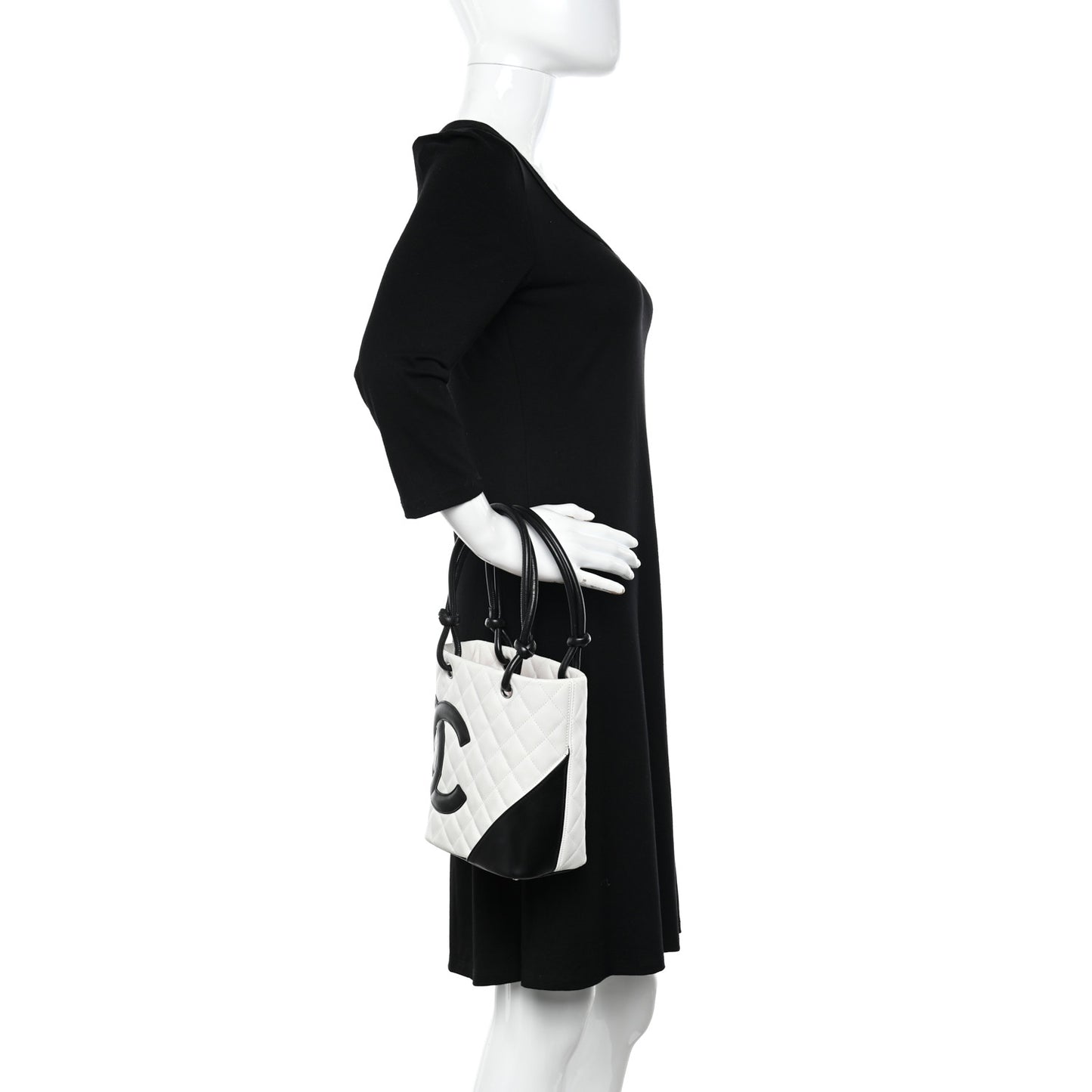 Calfskin Quilted Small Cambon Tote White Black