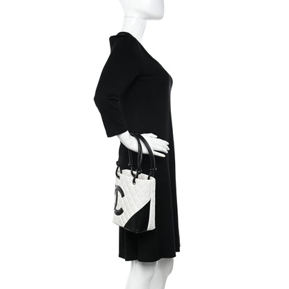 Chanel Calfskin Quilted Small Cambon Tote White Black 2 of 11