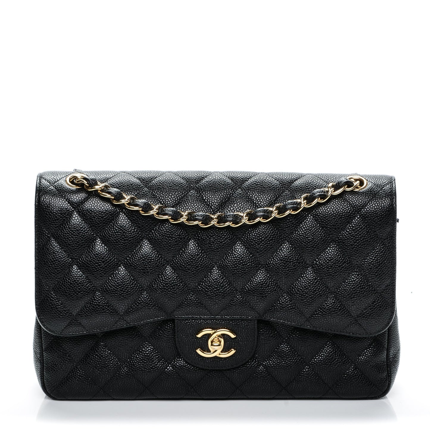Caviar Quilted Jumbo Double Flap Black