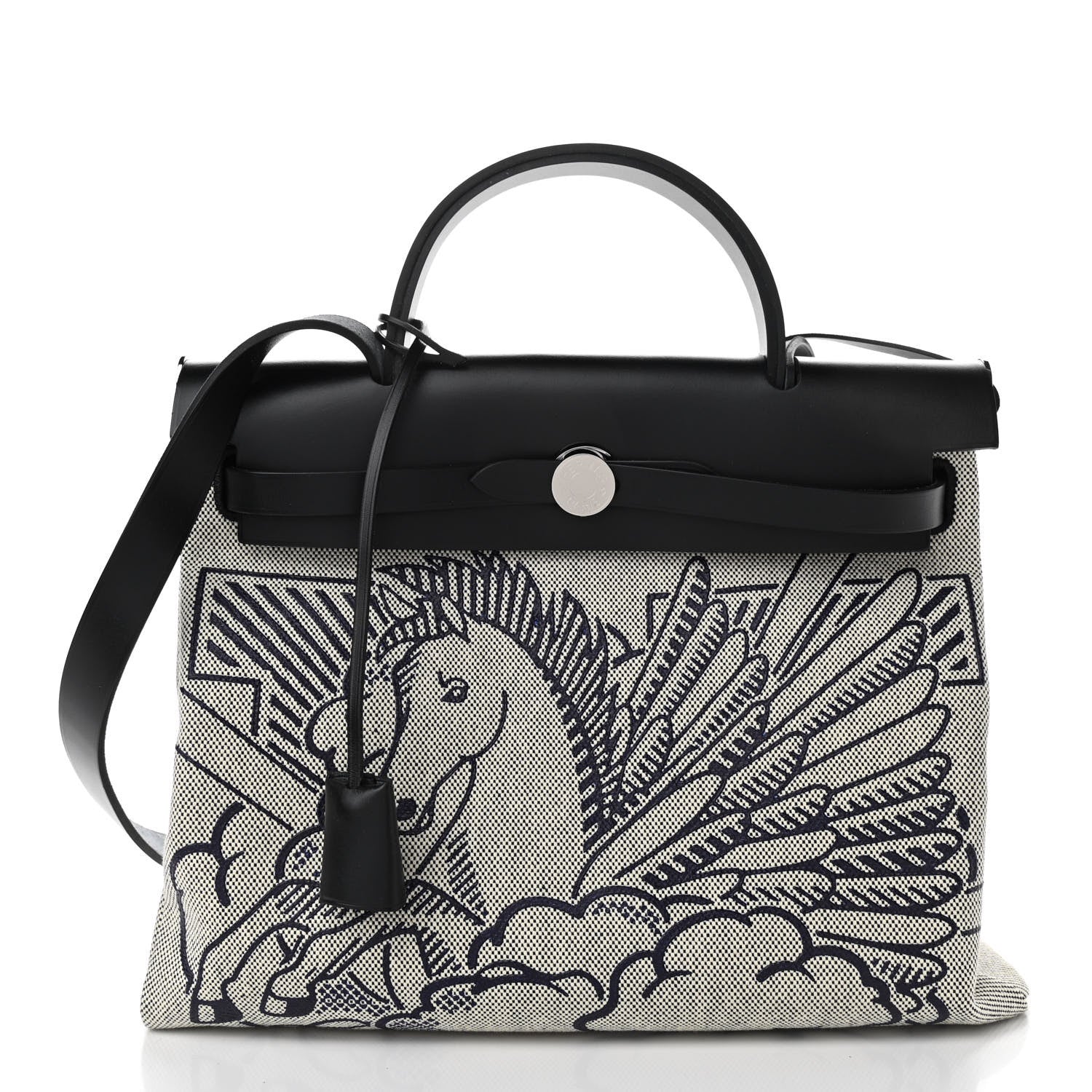 Hermes Vache Hunter Toile H Pegase Pop Herbag Zip Retourne 31 PM Bleu Indigo Ecru Black 3 of 10