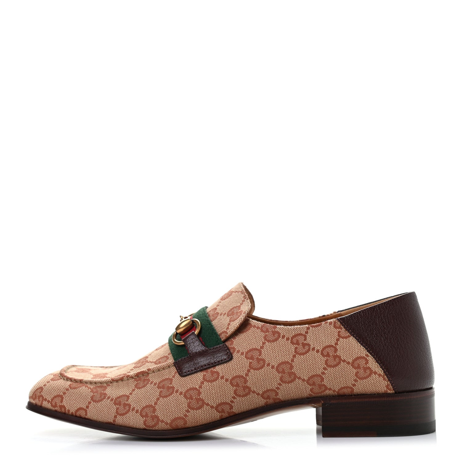 Gucci GG Monogram Goatskin Web Mens Horsebit Loafers 9.5 Beige Ruggine Light Brown 1 of 8