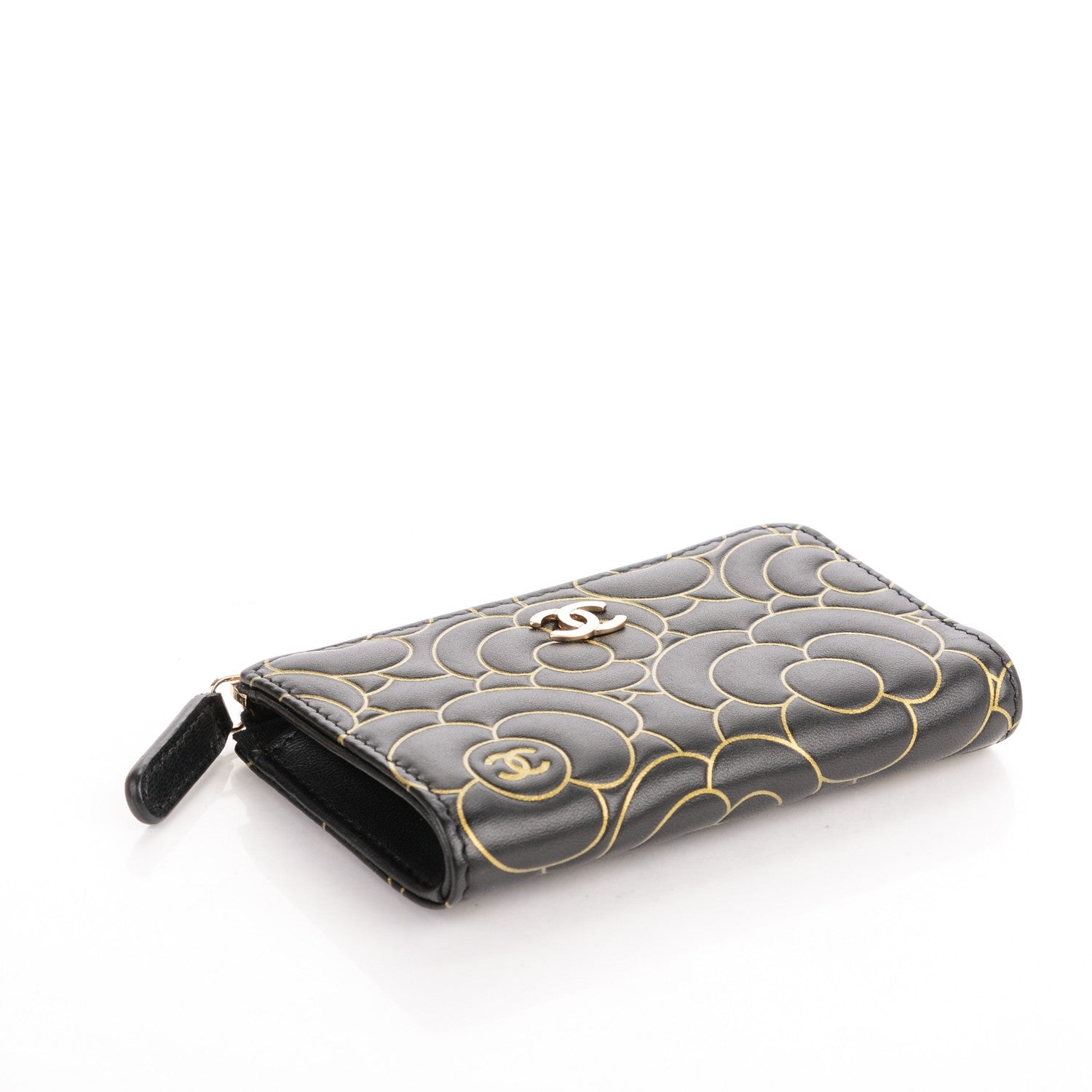 Chanel Lambskin Camellia Embossed Key Holder Case Black 4 of 7