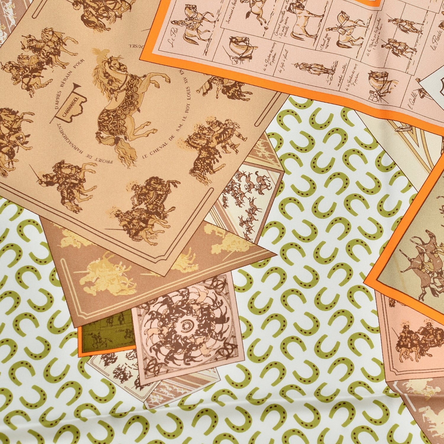 Hermes Silk Cheval Phoenix Scarf 140 Beige Orange Kaki 8 of 10