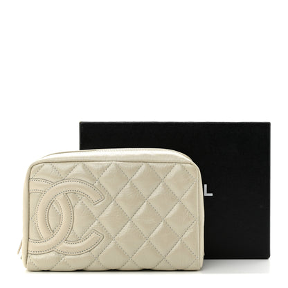 Chanel Metallic Aged Calfskin Quilted Cambon Cosmetic Case Argent Clair 9 of 9