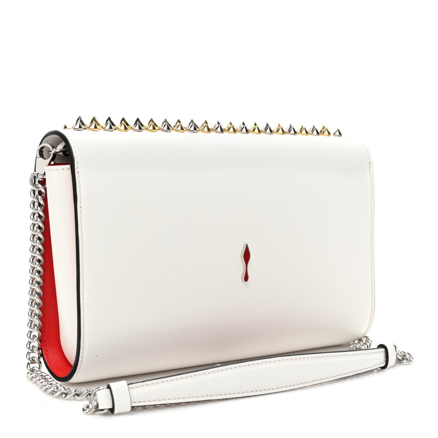 Christian Louboutin Calfskin Patent Spikes Paloma Clutch Gold Silver 3 of 10