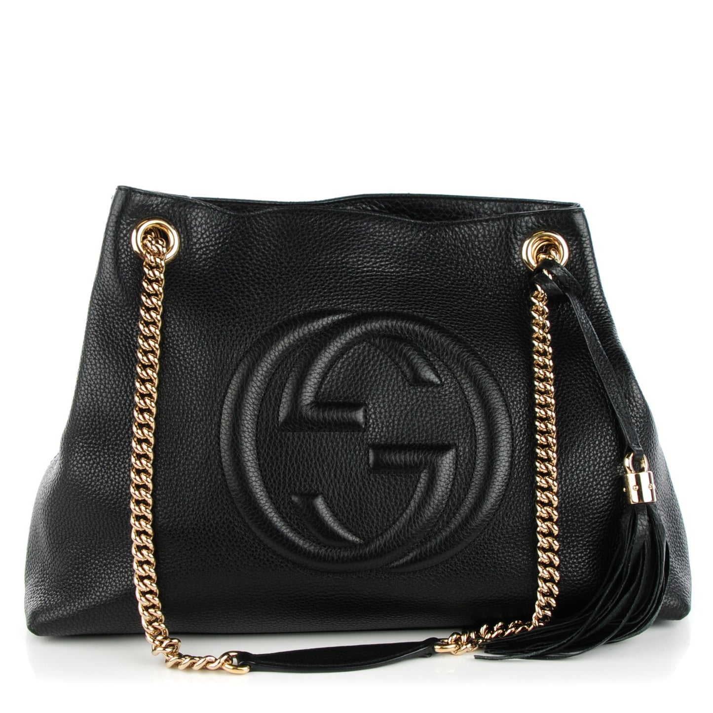 Pebbled Calfskin Medium Soho Chain Shoulder Bag Black