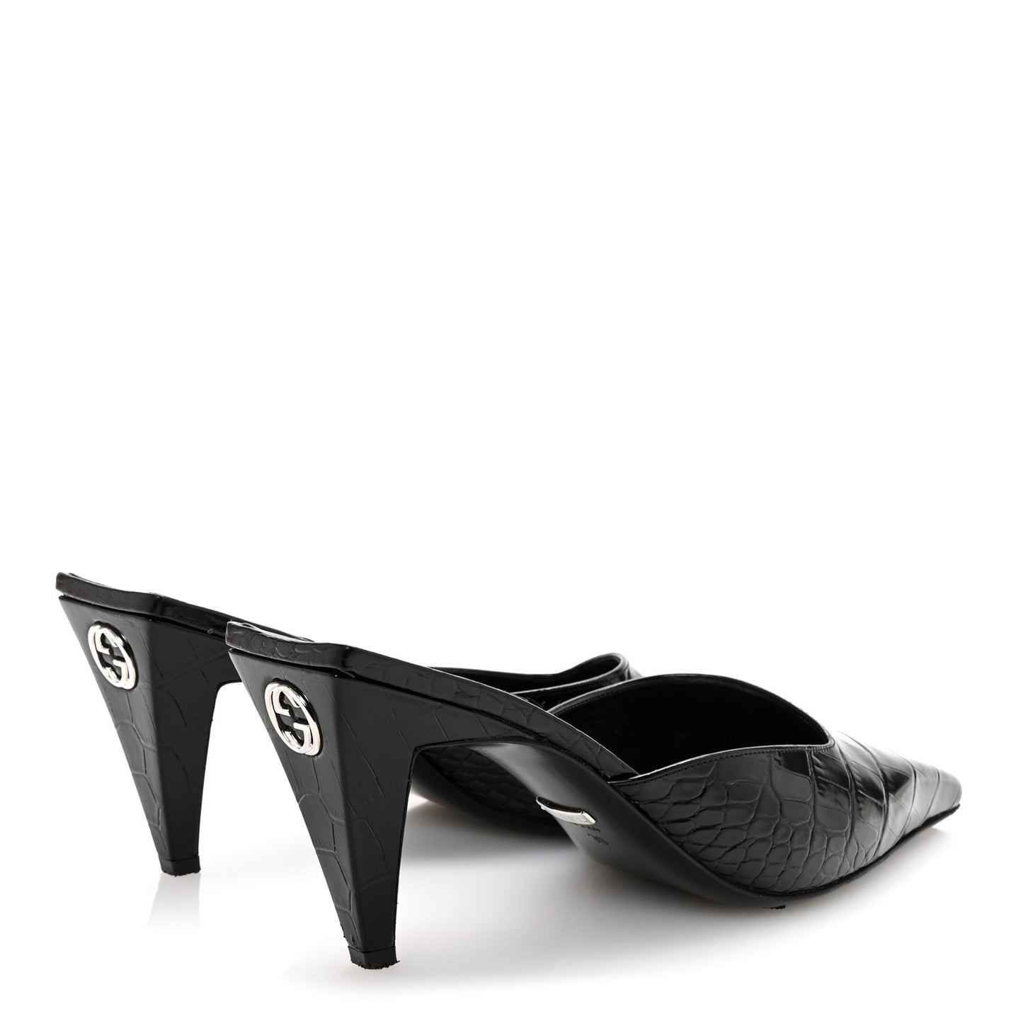 Calfskin Crocodile Embossed Mallory Mules 39 Black