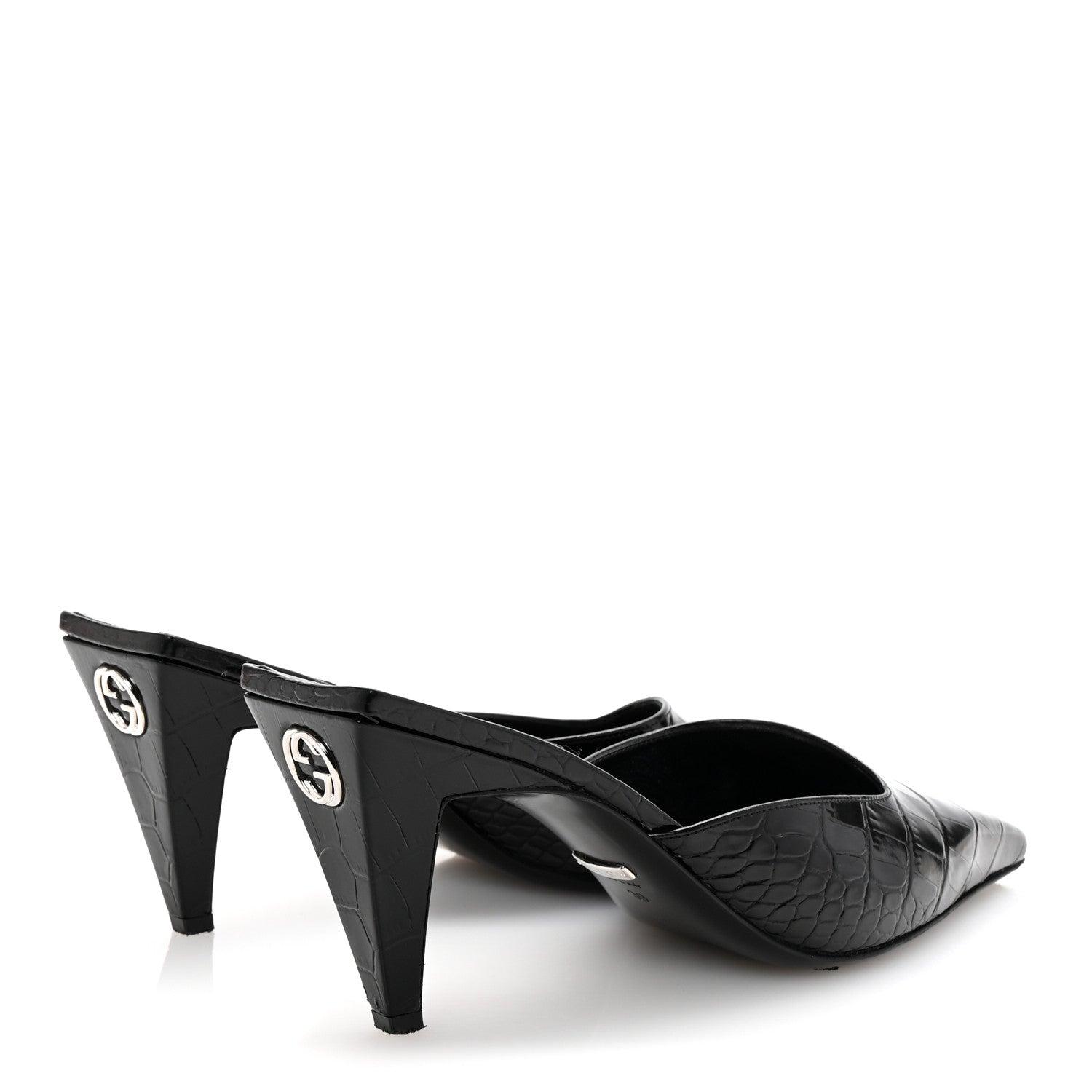 Gucci Calfskin Crocodile Embossed Mallory Mules 39 Black 5 of 10