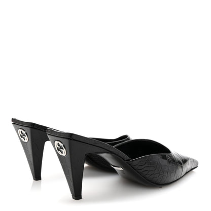Gucci Calfskin Crocodile Embossed Mallory Mules 39 Black 5 of 10