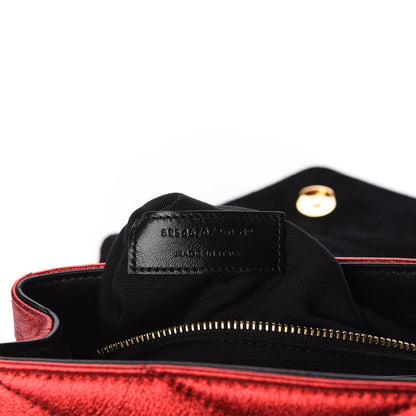 Saint Laurent Metallic Calfskin Matelasse Toy Loulou Monogram Chain Satchel Red 10 of 13