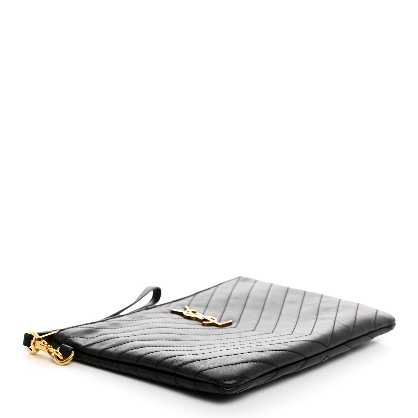 Calfskin Matelasse Chevron Monogram A5 Wristlet Black