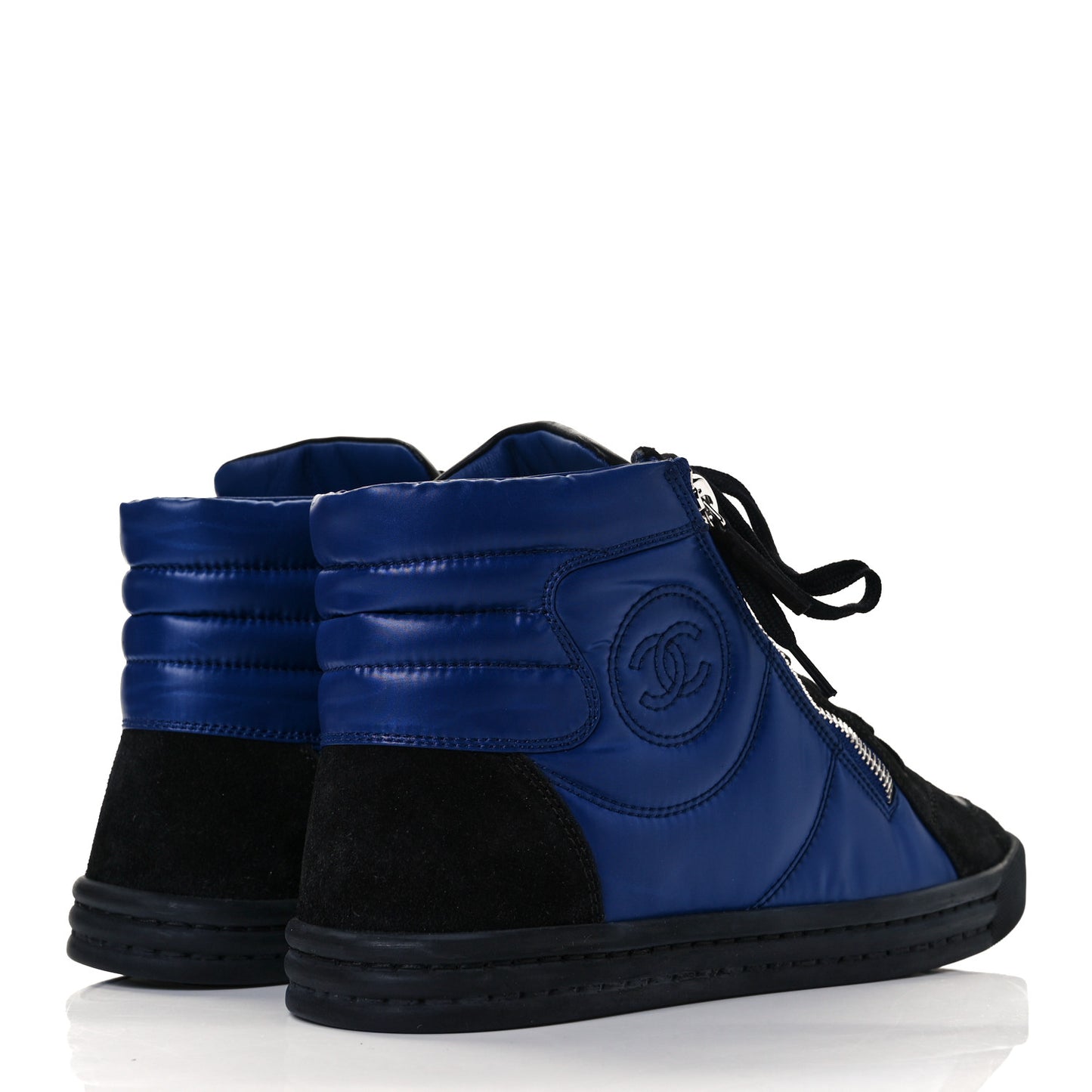 Calfskin Pearl High Top CC Sneakers 37 Black Blue