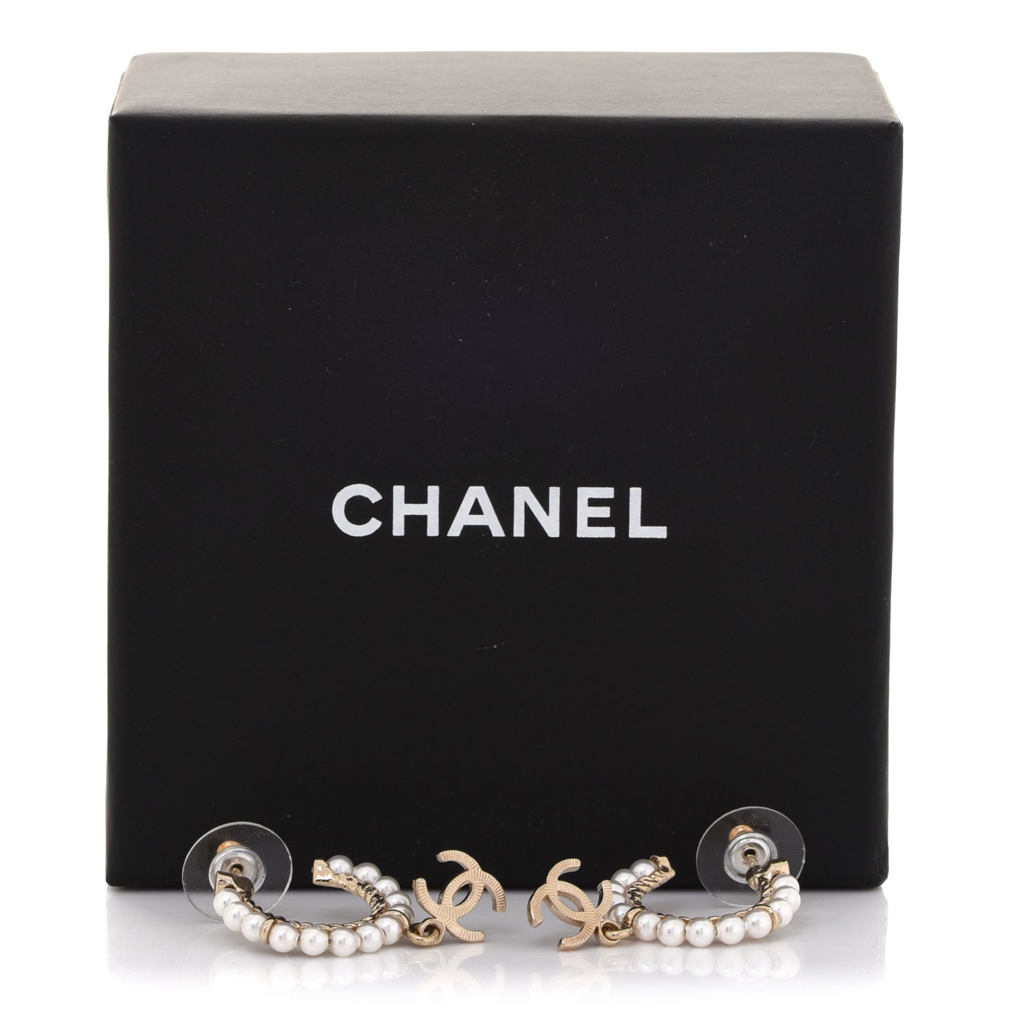Pearl Charms CC Hoop Earrings Gold