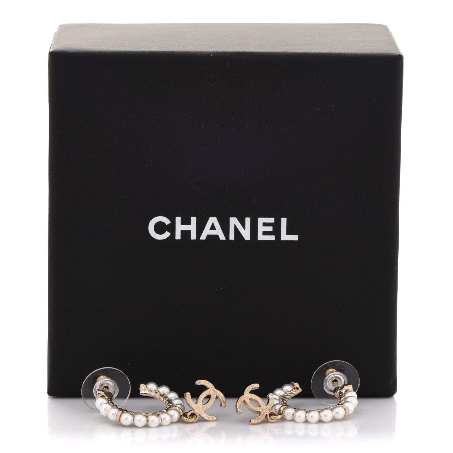 Chanel Pearl Charms CC Hoop Earrings Gold 5 of 5