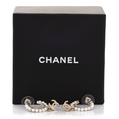 Chanel Pearl Charms CC Hoop Earrings Gold 5 of 5