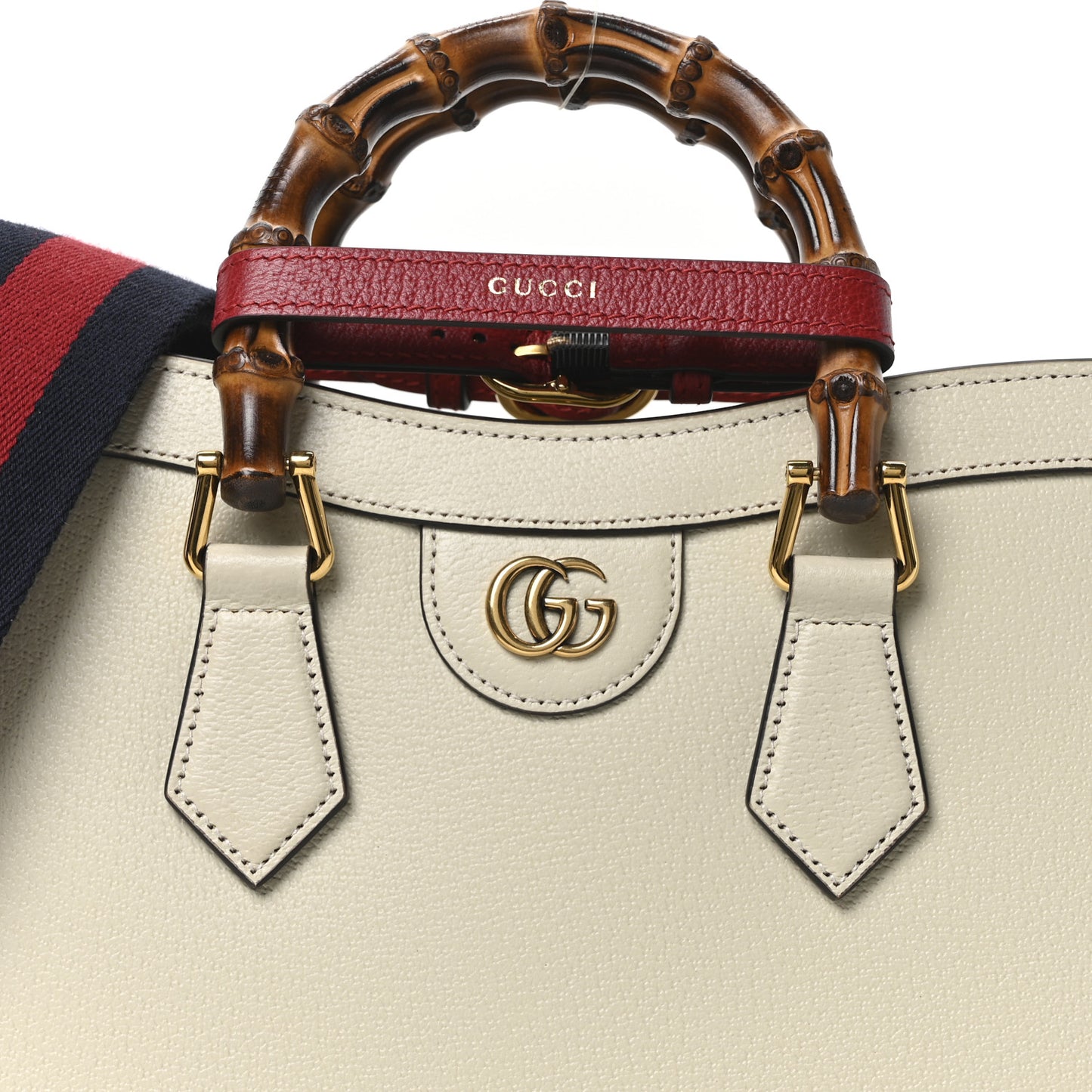 Textured Dollar Calfskin Web Small Diana Tote Bag Mystic White