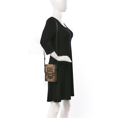Gucci Monogram Jumbo GG Textured Dollar Calfskin Mini Horsebit 1955 Crossbody Bag Camel Ebony New Acero 2 of 10