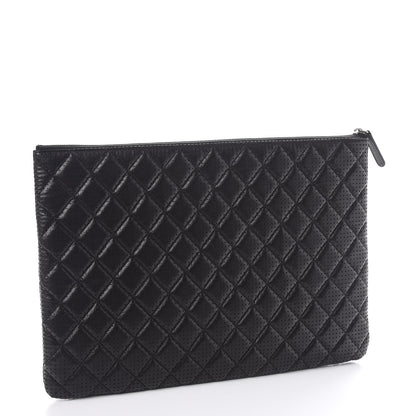 Chanel Perforated Lambskin Quilted Large Zip Pouch Black 3 of 9