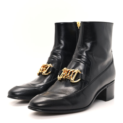 Gucci Goatskin Kitten Chain Horsebit Ankle Boots 37.5 Black 4 of 10