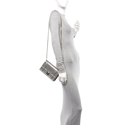 Christian Dior Metallic Patent Micro-Cannage Diorama Wallet on Chain Pouch Silver 2 of 10