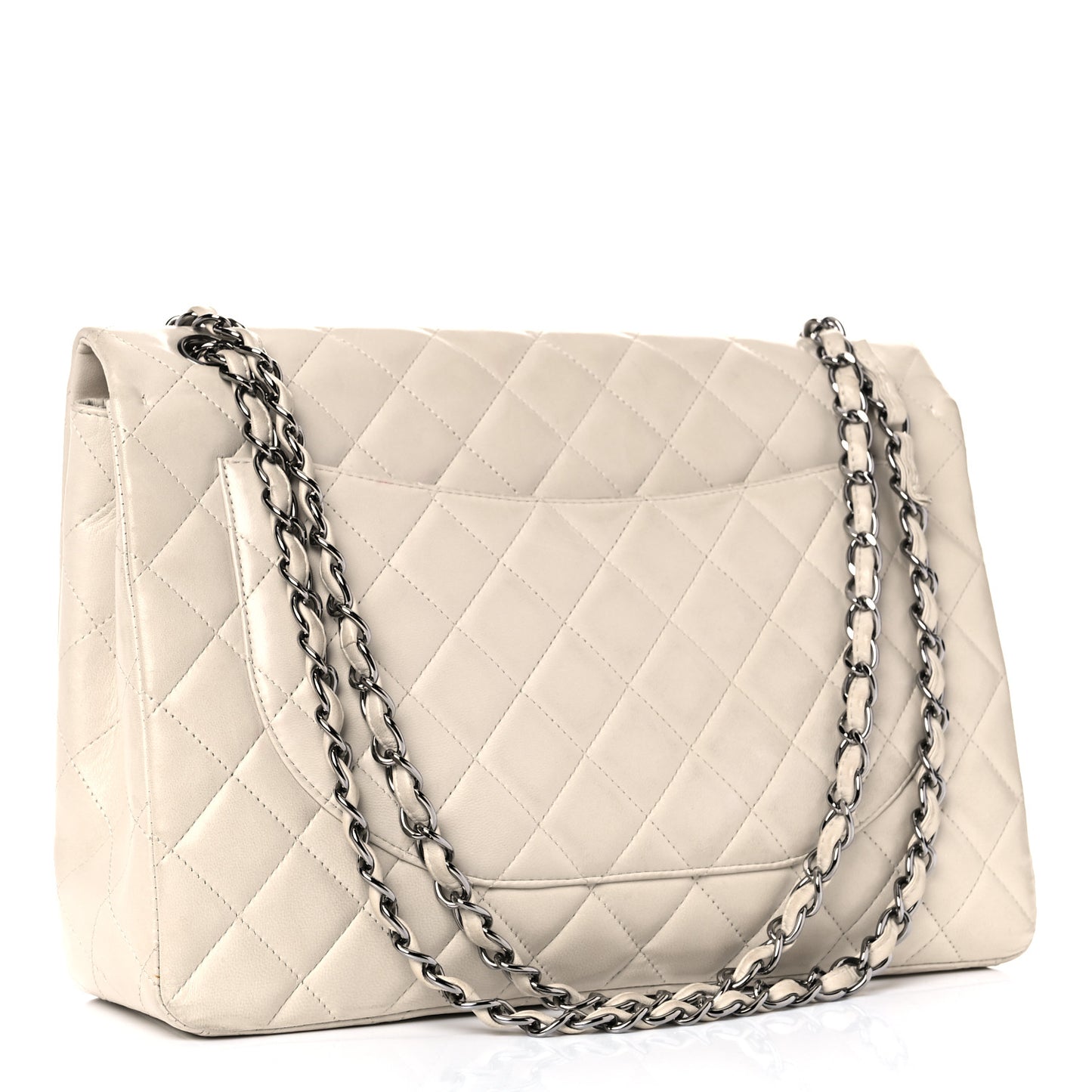 Lambskin Quilted Maxi Single Flap Beige