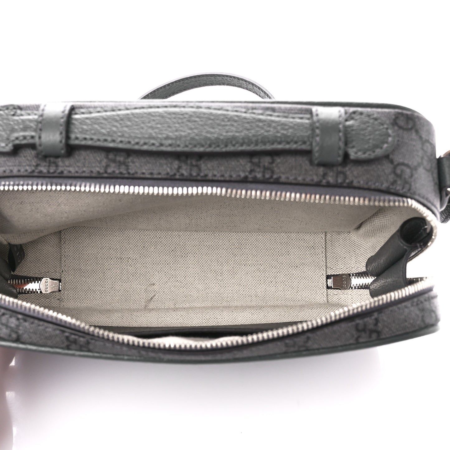 GG Supreme Monogram Textured Dollar Calfskin Small Ophidia Top Handle Shoulder Grey Black Graphite Grey