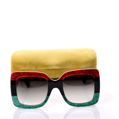 Gucci Acetate Square Frame Sunglasses GG0083S Glitter Red Black Green 8 of 8