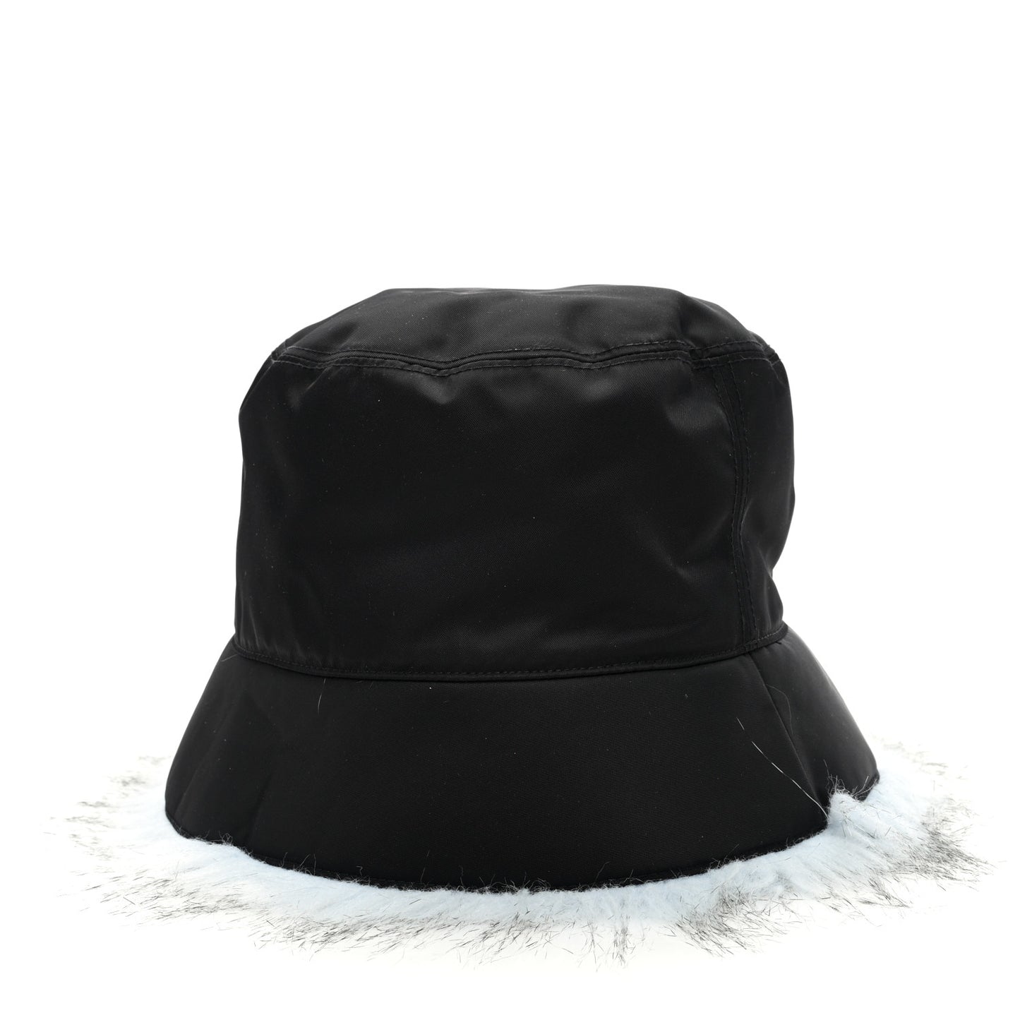 Re-Nylon Faux Fur Metal Triangle Logo Womens Bucket Hat L Black Astro