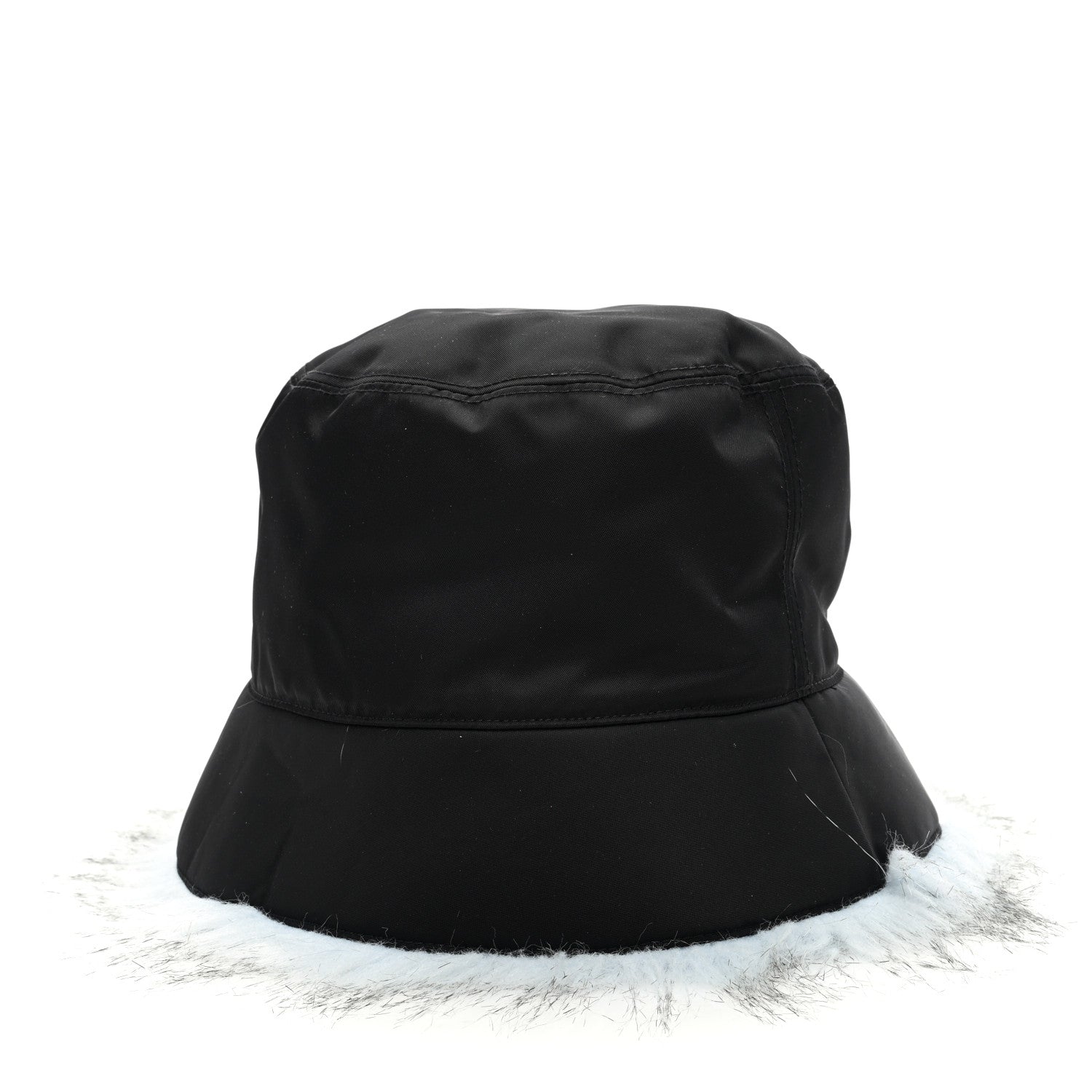 Prada Re-Nylon Faux Fur Metal Triangle Logo Womens Bucket Hat L Black Astro 4 of 8