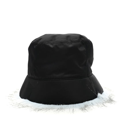 Prada Re-Nylon Faux Fur Metal Triangle Logo Womens Bucket Hat L Black Astro 4 of 8