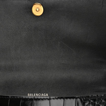 Balenciaga Shiny Calfskin Crocodile Embossed Small Hourglass Top Handle Bag Black 12 of 16