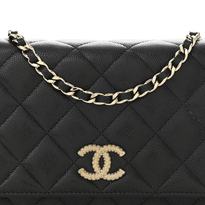 Chanel Caviar Quilted Textured CC Wallet On Chain WOC Black 9 of 12