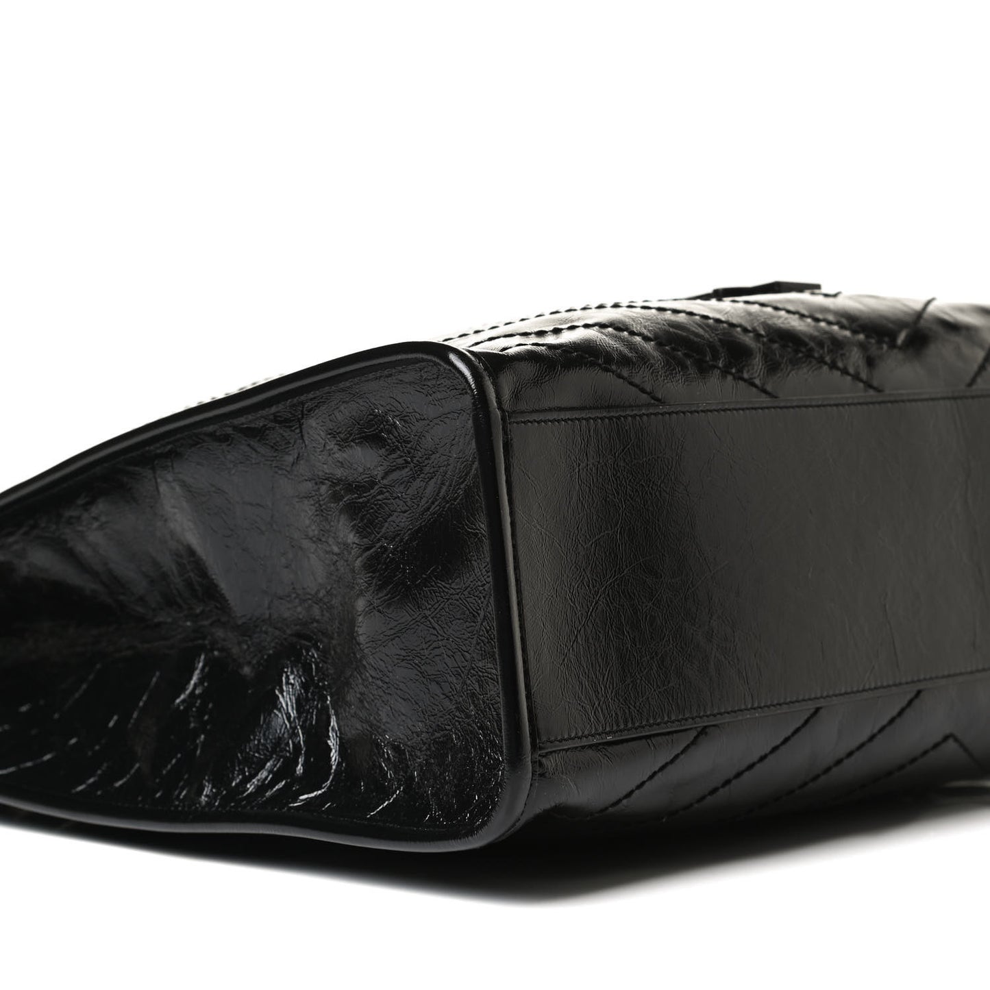 Crinkled Calfskin Matelasse Monogram Medium Niki Shopper Tote Black