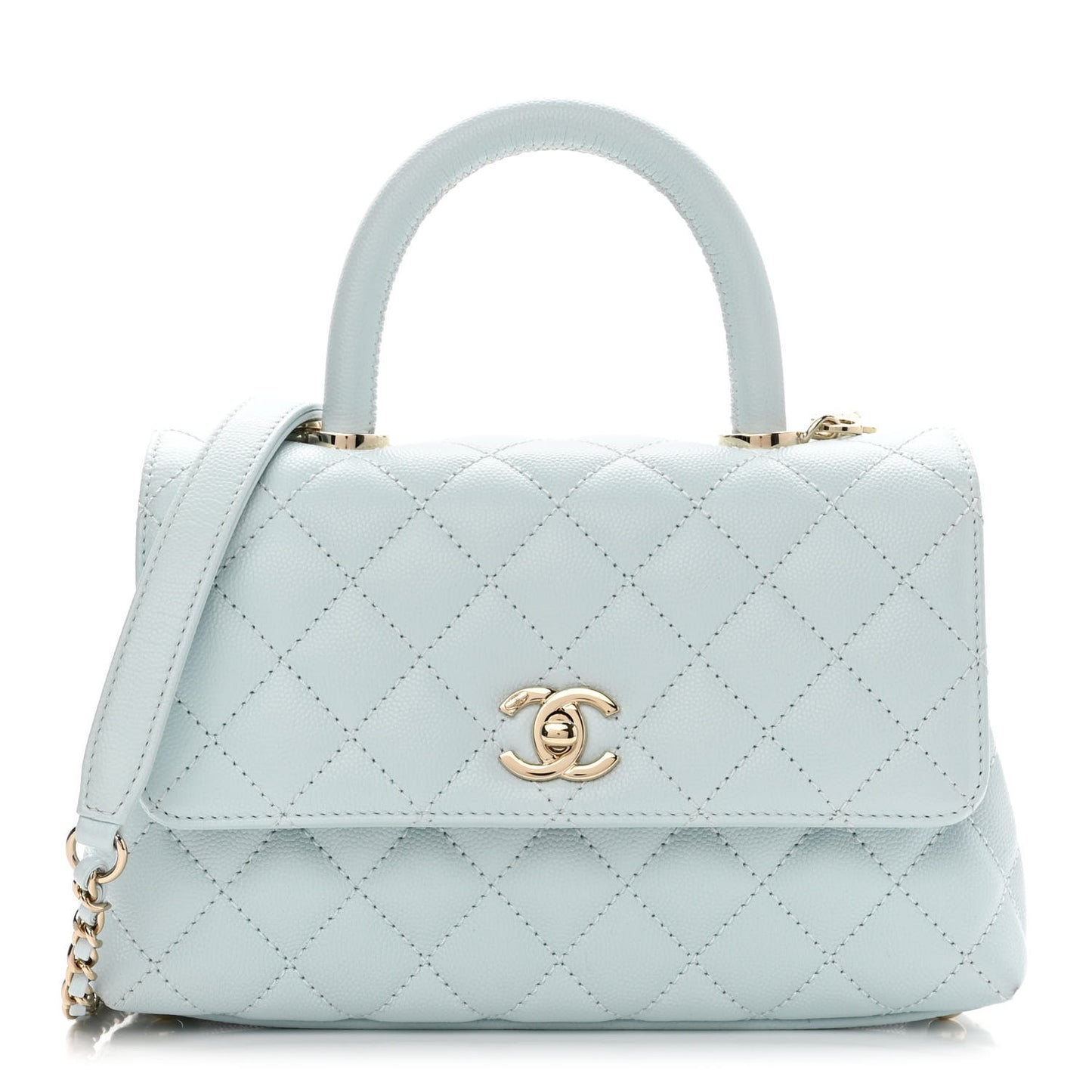Caviar Quilted Mini Coco Handle Flap Light Blue