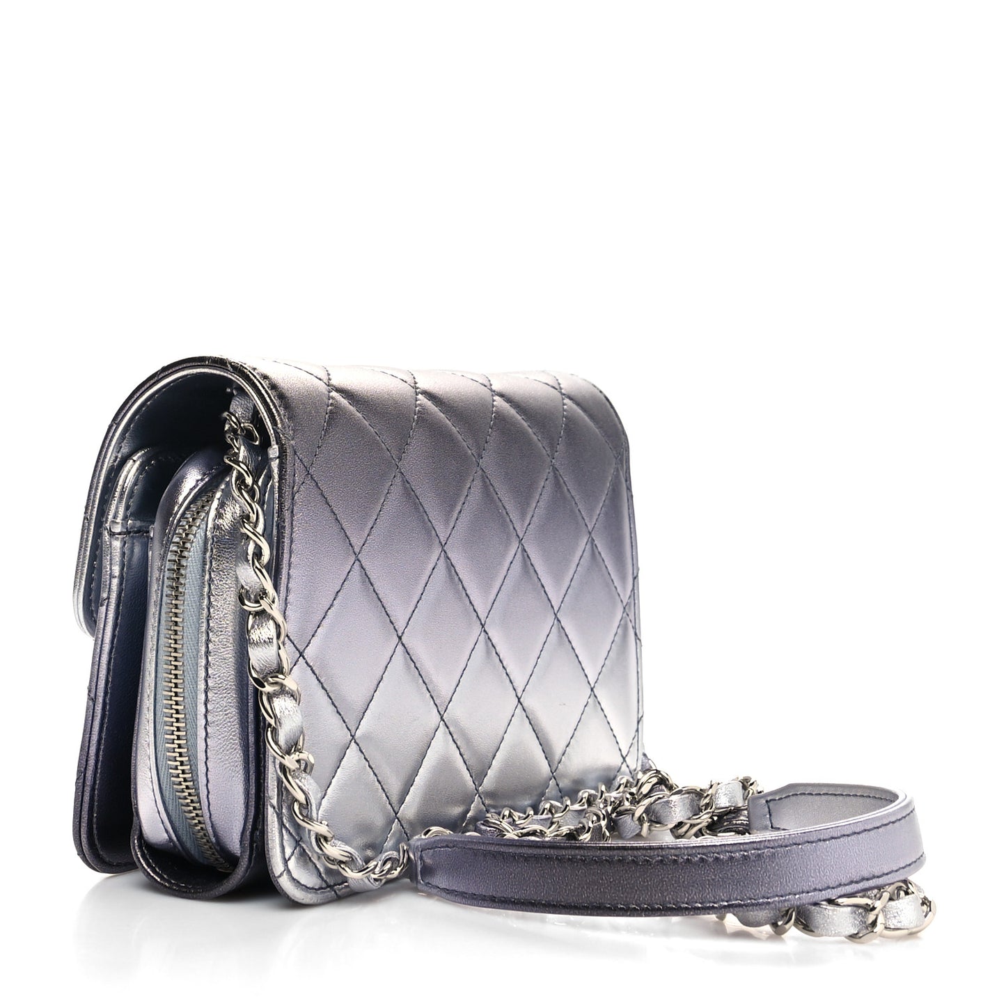 Metallic Lambskin Like A Wallet Flap Silvery Black