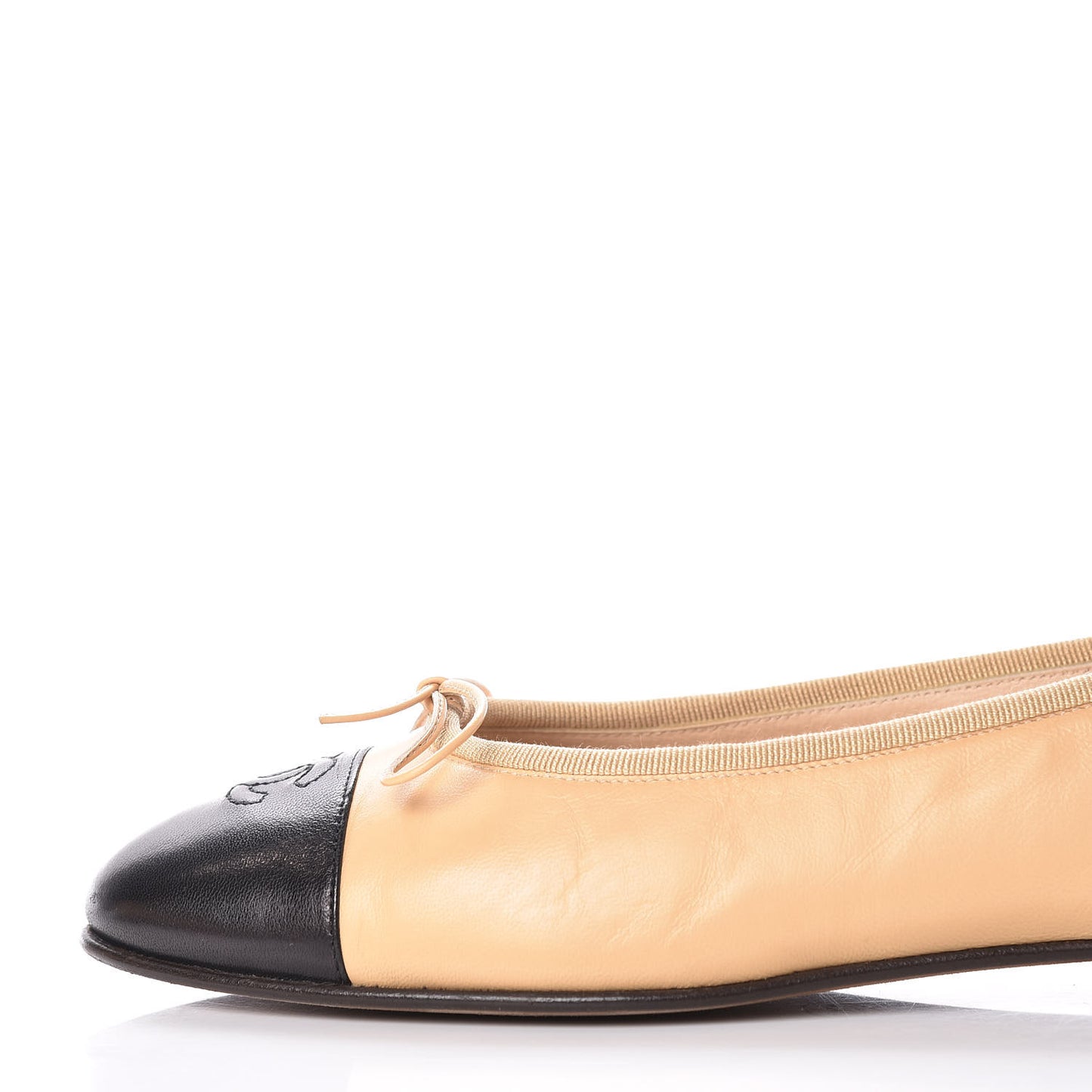 Lambskin Cap Toe CC Ballerina Flats 39 Beige Black