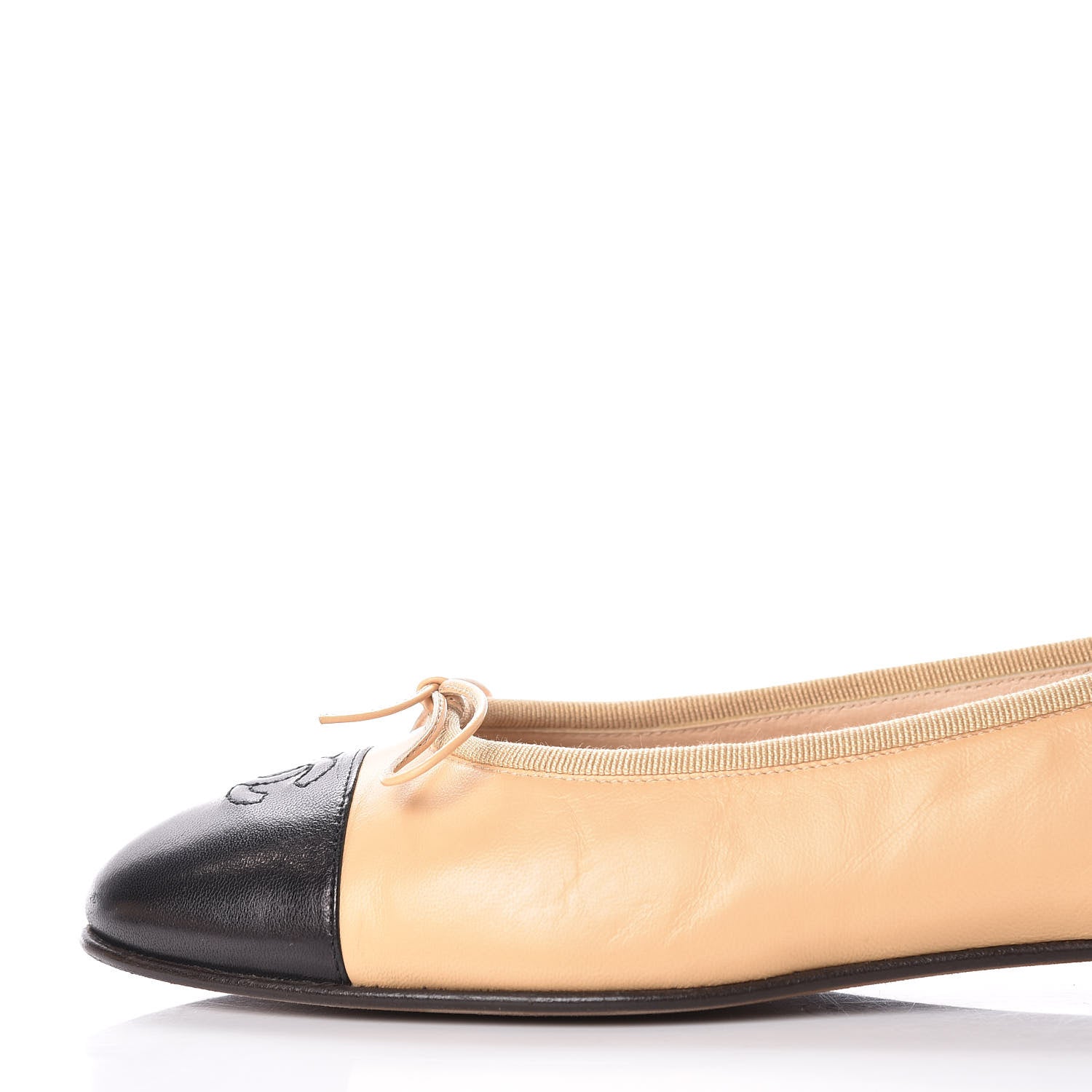 Chanel Lambskin Cap Toe CC Ballerina Flats 39 Beige Black 12 of 16