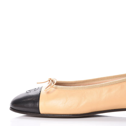Chanel Lambskin Cap Toe CC Ballerina Flats 39 Beige Black 12 of 16