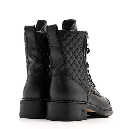 Chanel Calfskin Quilted Lace Up Combat Boots 36.5 Black 5 of 13