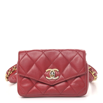 Chanel Lambskin Quilted Flap Waist Belt Bag 65 26 Red 1 of 8