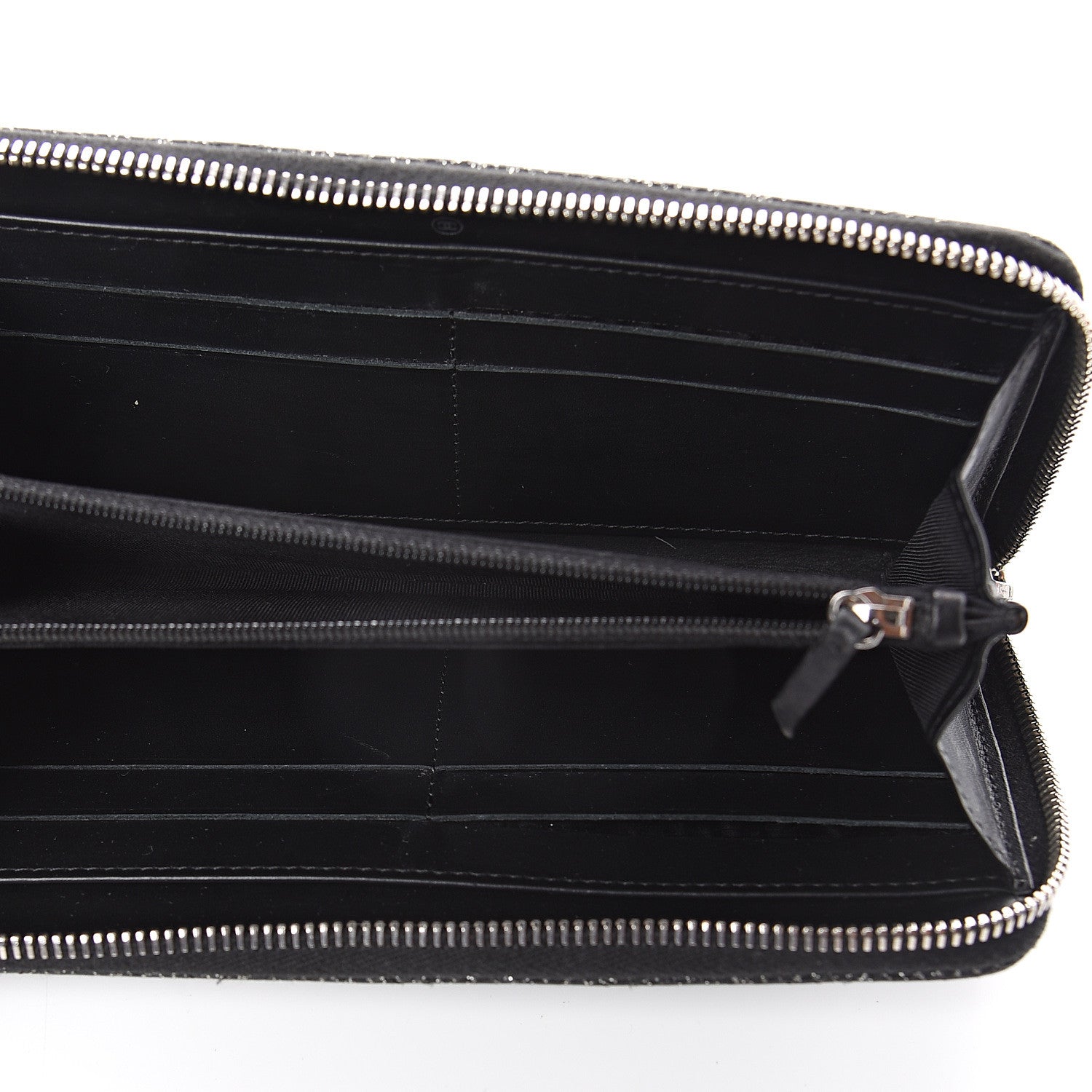 Chanel Glittered Calfskin Quilted Large Gusset Zip Wallet Black 4 of 7