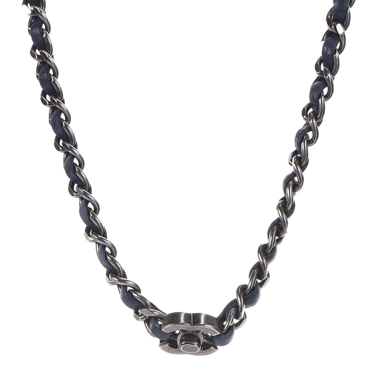 Lambskin CC Turnlock Choker Necklace Navy Blue