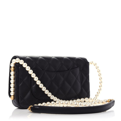 Chanel Calfskin Quilted Pearl Wallet On Chain WOC Black 5 of 19