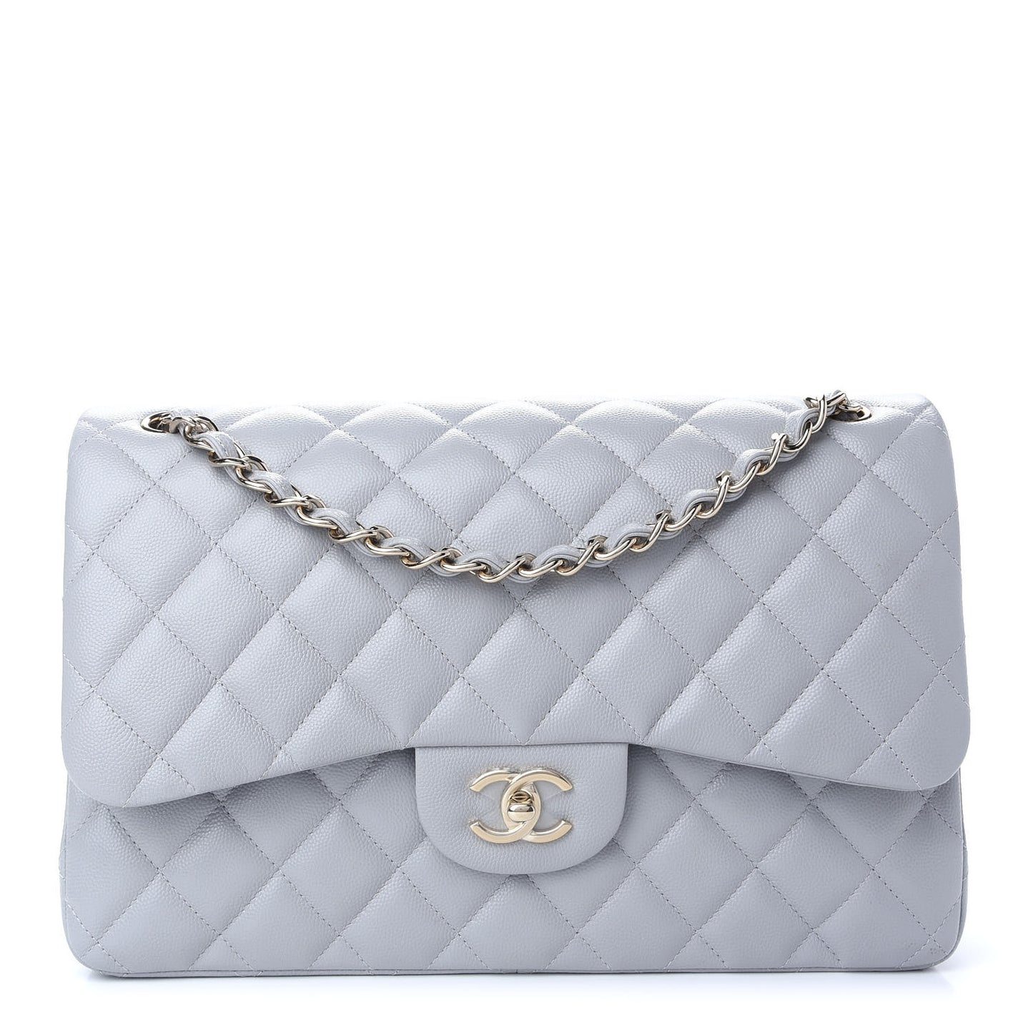 Caviar Quilted Jumbo Double Flap Grey