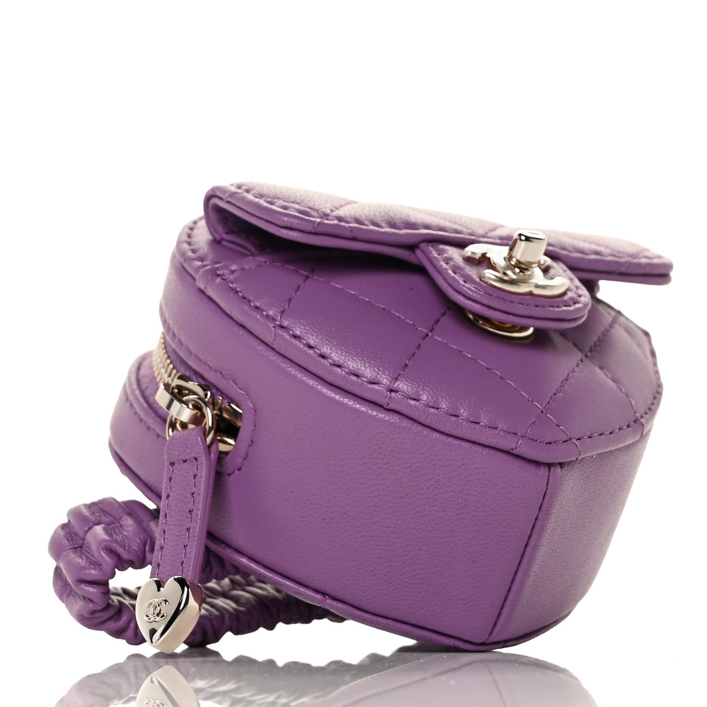 Lambskin Quilted CC In Love Heart Zipped Arm Coin Purse Purple