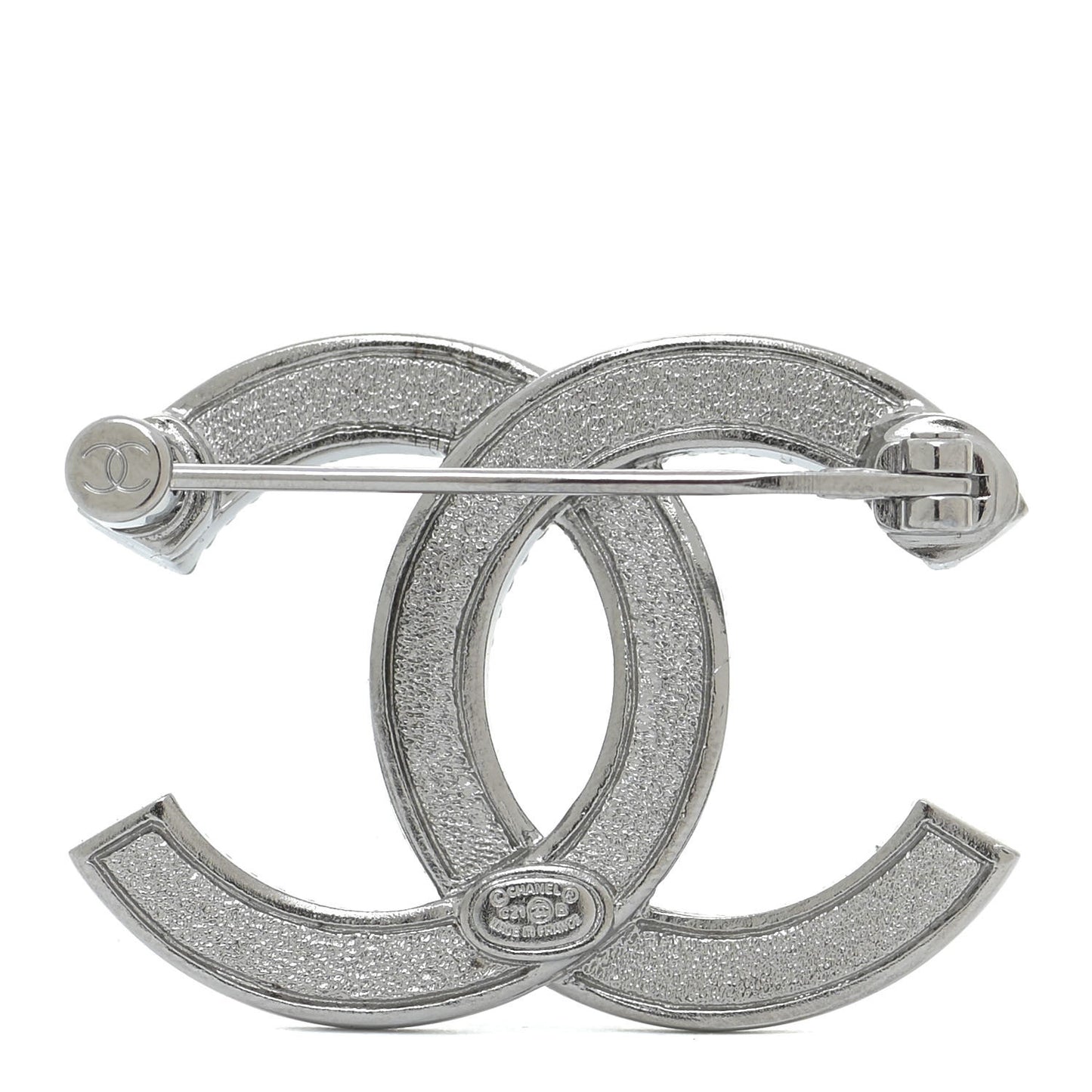 Crystal Chain CC Brooch Silver