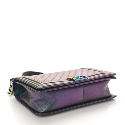 Chanel Iridescent Goatskin Quilted New Medium Boy Flap Purple 4 of 10