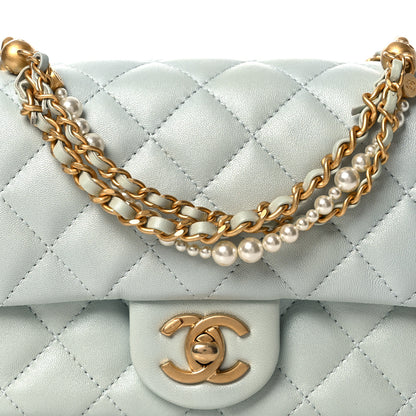 Chanel Shiny Lambskin Quilted Pearl Twist Mini Square Flap Light Blue 7 of 9