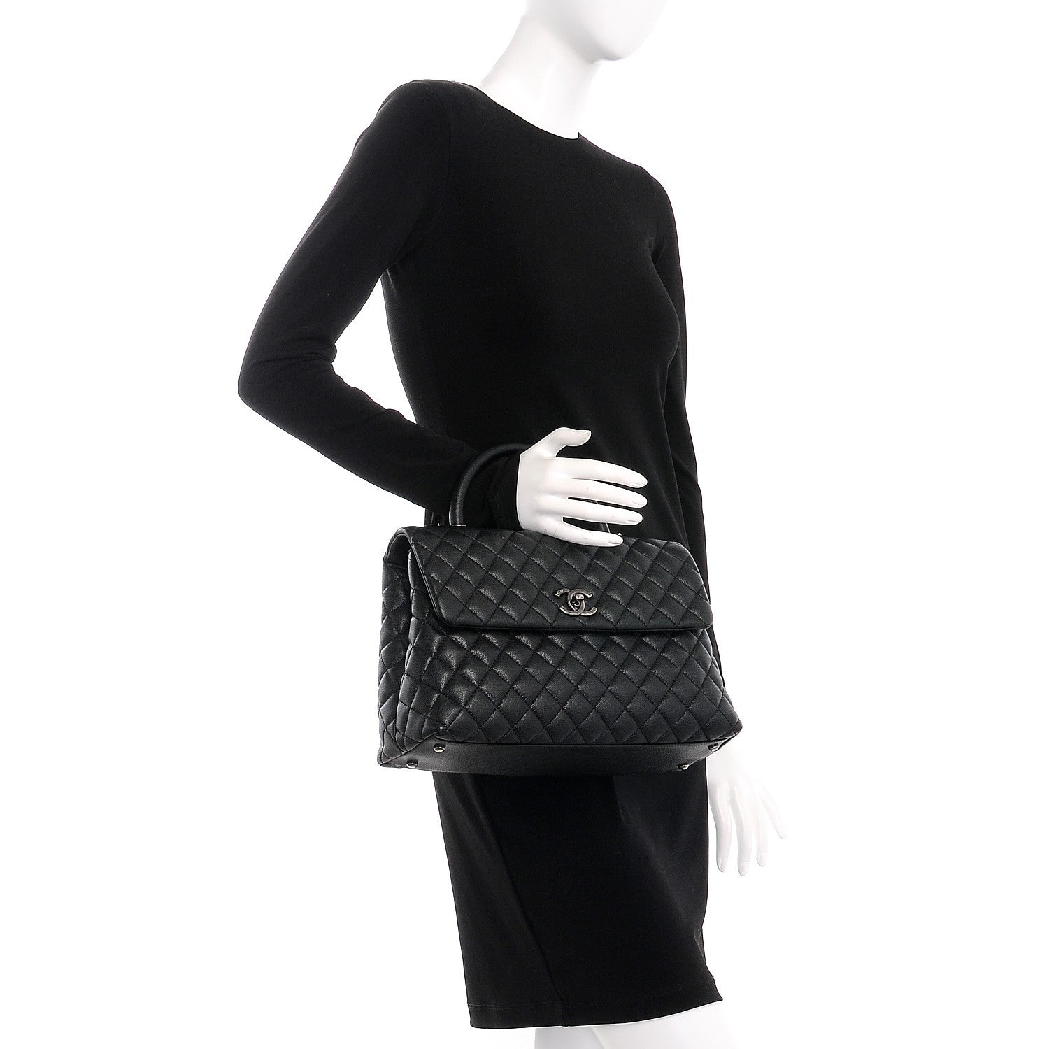 Chanel Caviar Quilted Large Coco Handle Flap Black 3 of 9