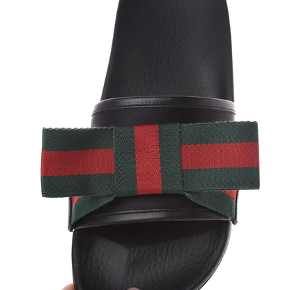 Gucci Satin Web Bow Slide Sandals 39 Black 6 of 10